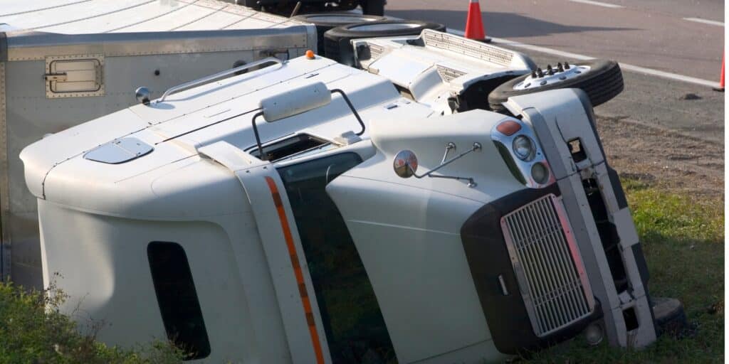 Overturned tractor trailer that caused serious accident in Maryland